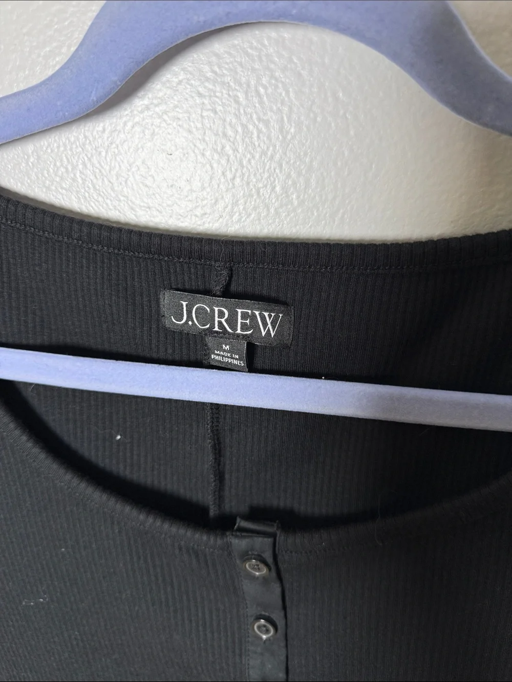 J. Crew Black Ribbed Henley Short Sleeve Top Size Medium